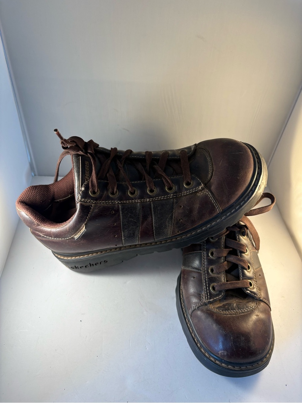 Vtg 90s Y2K Skechers Chunky Brown Leather Shoes Sneakers Women 10 Oxford Grunge